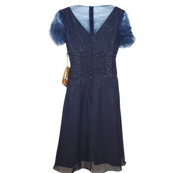 NEW Light in the Box Dress Navy Blue Sz 6 Beaded V Neck Gathered Bodice A Line - Picture 3 of 6